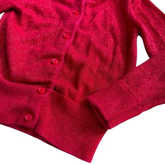 Crewcuts Red Metallic Cardigan Sweater Shiny Shimmering Girls 4-5 - Picture 4 of 5